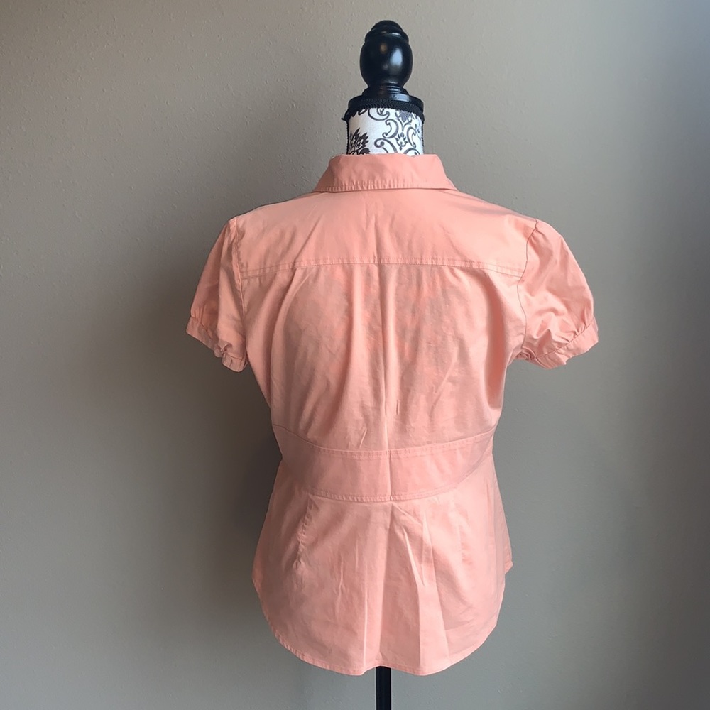 NY&Co Light Orange Short Sleeve Button Down Shirt *2 for $5* - Picture 3 of 8